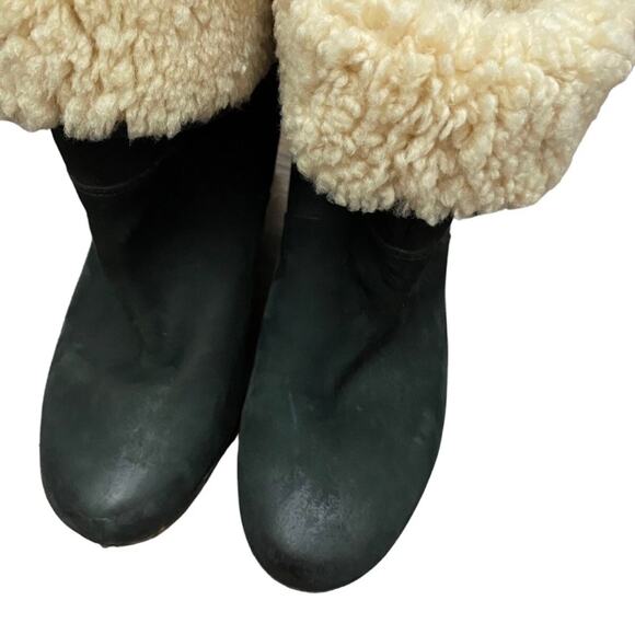 UGG Shearling Clog Boots Womens 9 Black Leather Wooden Heel Studded - - Picture 3 of 8